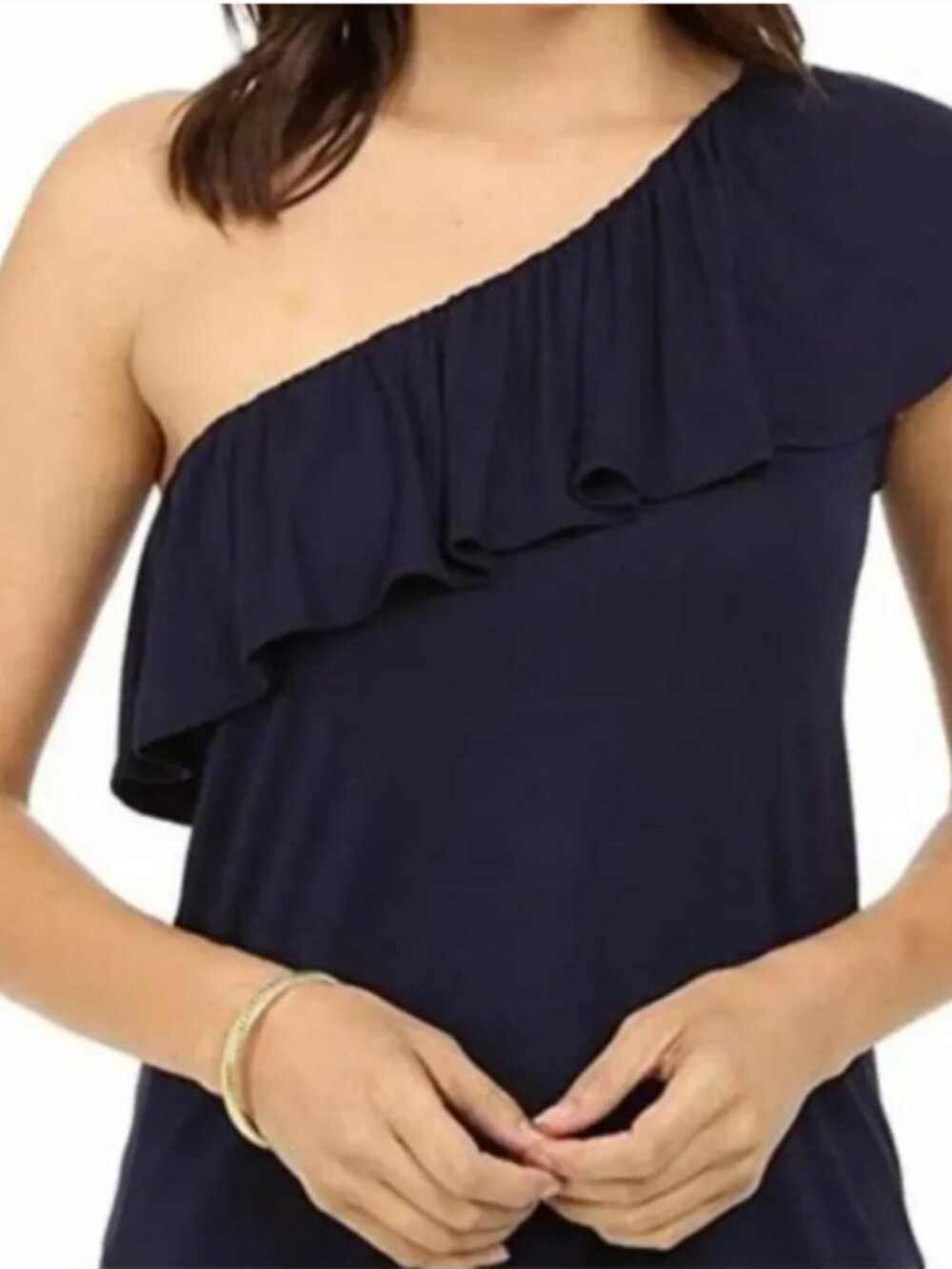 Lilly Pulitzer Navy Ruffle One Shoulder Top